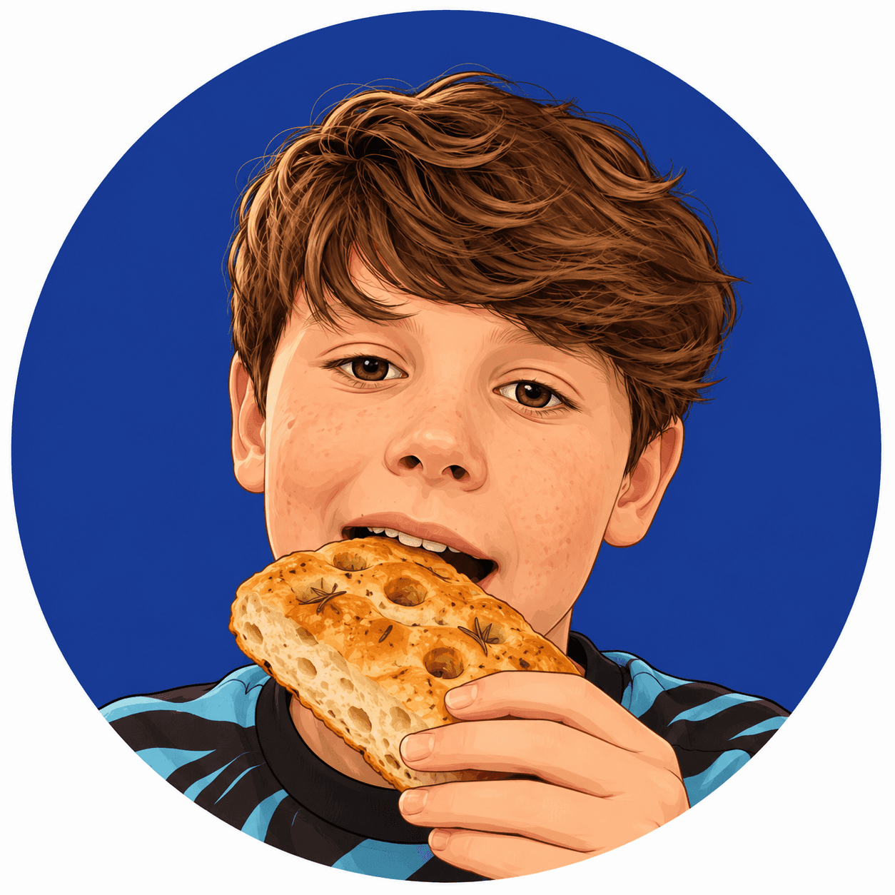 Illustration of Otis eating focaccia